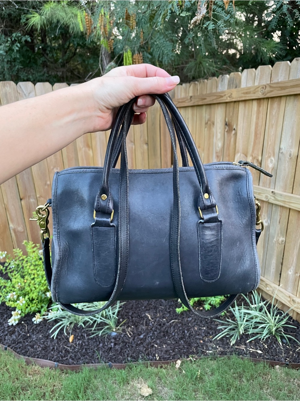 Made in NYC Coach Maddison Black/Navy Leather Satchel with Brass Hardware